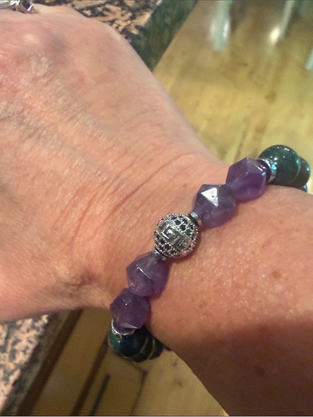Hand Crafted Purple Amethyst Bead Bracelet with Silver Accent